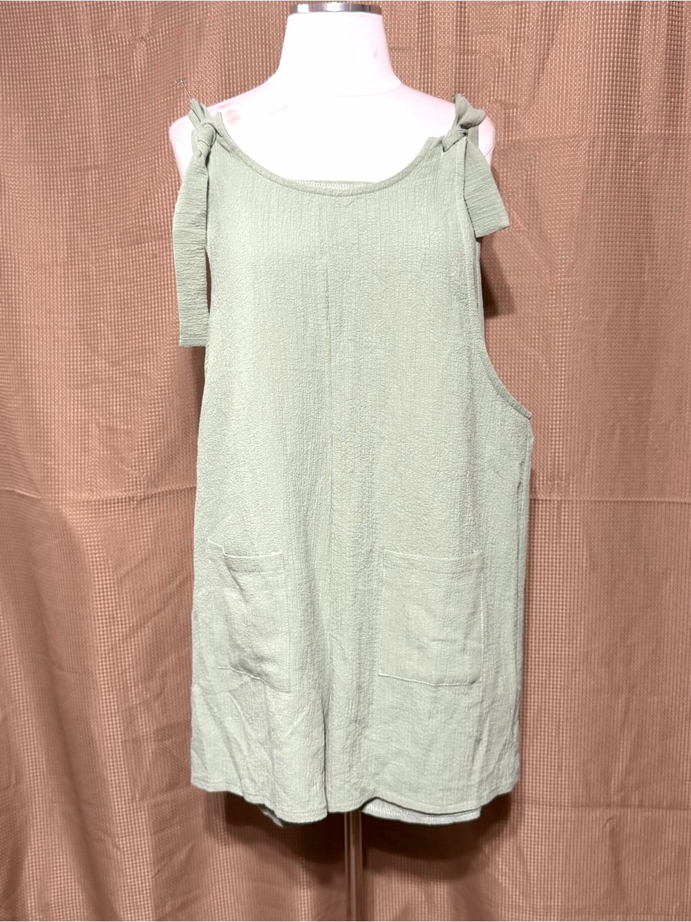 Light Sage Green Textured Polyester Romper